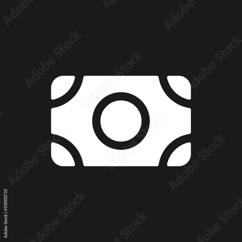 Banknote dark mode glyph ui icon. Paper money and cash. Economic exchange. User interface design. White silhouette symbol on black space. Solid pictogram for web, mobile. Vector isolated illustration