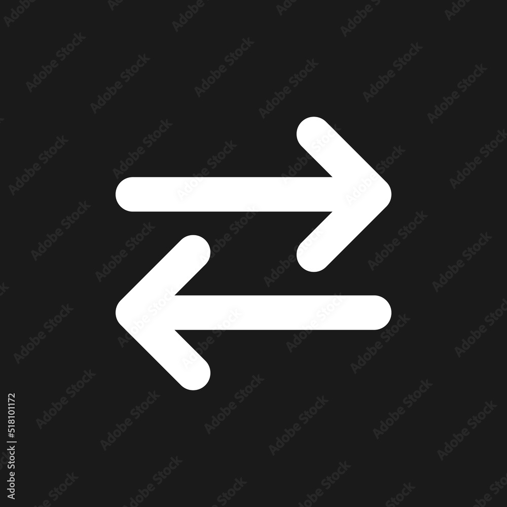 Two arrows dark mode glyph ui icon. Transaction symbol. Left, right arrows. User interface design. White silhouette symbol on black space. Solid pictogram for web, mobile. Vector isolated illustration Two arrows dark mode glyph ui icon. Transaction symbol. Left, right arrows. User interface design. White silhouette symbol on black space. Solid pictogram for web, mobile. Vector isolated illustration