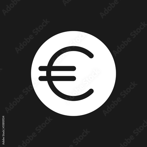 Euro coin dark mode glyph ui icon. Currency and money. Golden euro cent. User interface design. White silhouette symbol on black space. Solid pictogram for web, mobile. Vector isolated illustration