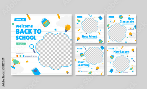 Back to school social media post. Colorful social media template. Trendy editable social media template