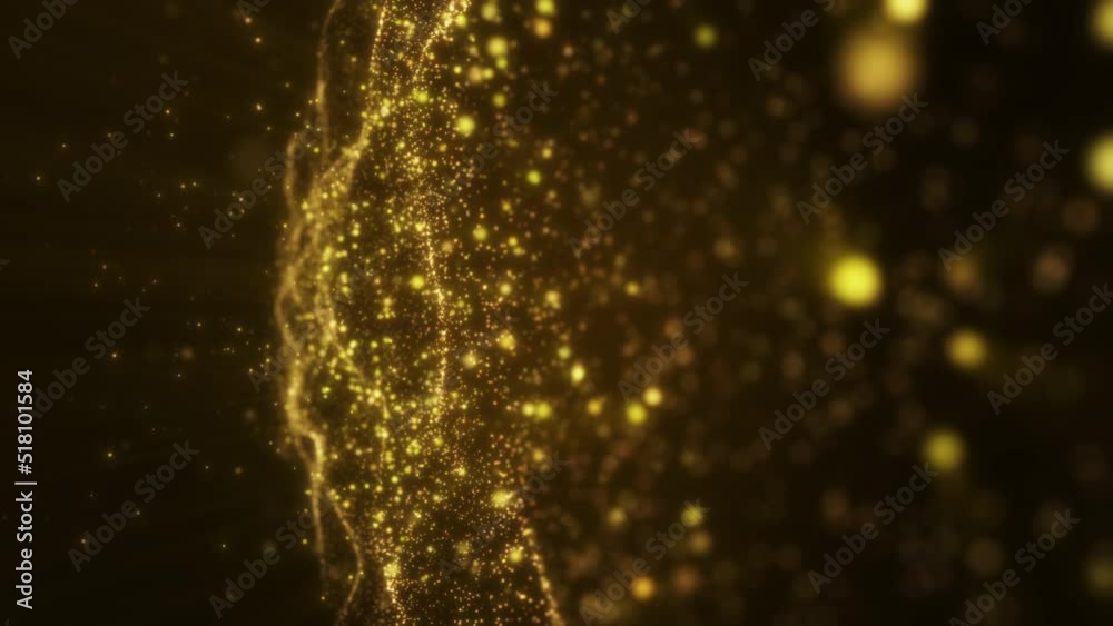Vertical footage, Yellow gold light ray shine glow particle abstract background.