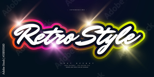 Colorful Retro Text Effect. Editable Retro Text Style with Glowing Neon Effect