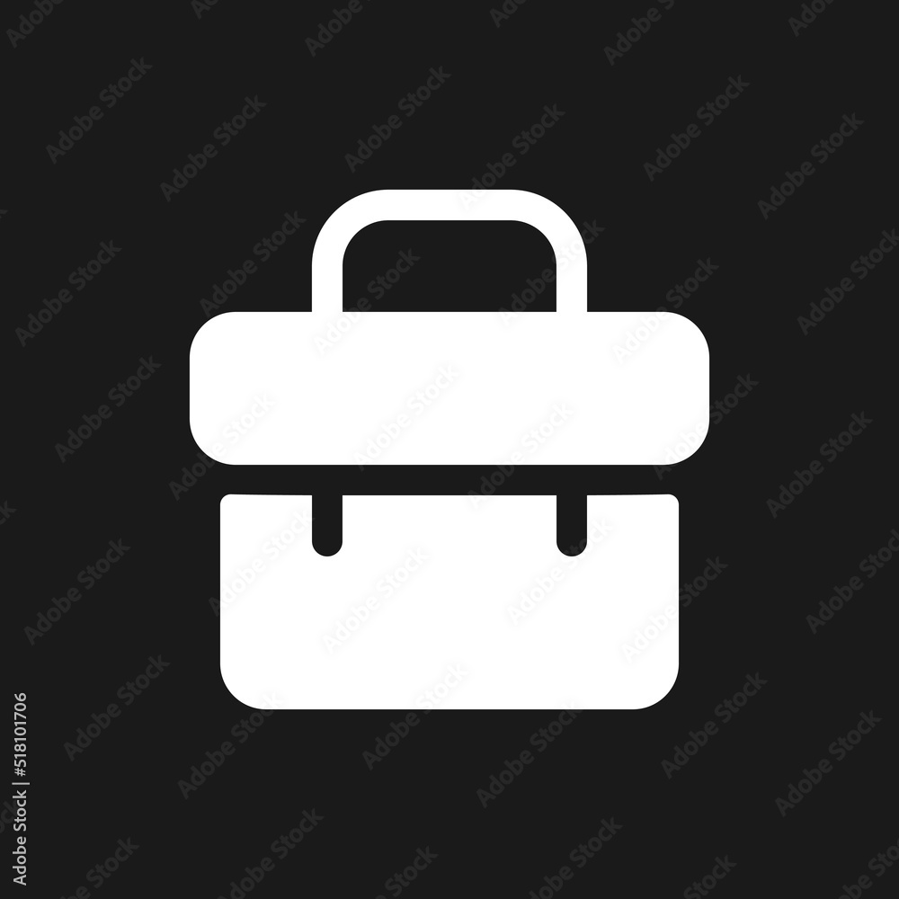 Business case dark mode glyph ui icon. Employment. Travel luggage. User interface design. White silhouette symbol on black space. Solid pictogram for web, mobile. Vector isolated illustration Business case dark mode glyph ui icon. Employment. Travel luggage. User interface design. White silhouette symbol on black space. Solid pictogram for web, mobile. Vector isolated illustration