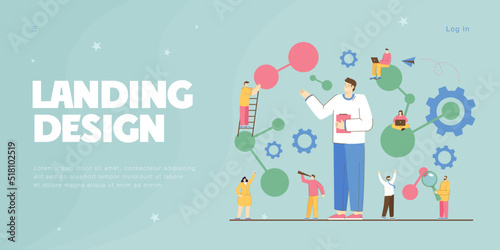 Complex laboratory research on models by tiny scientists. People studying algorithms and science processes, technology of machine learning flat vector illustration. Artificial intelligence concept