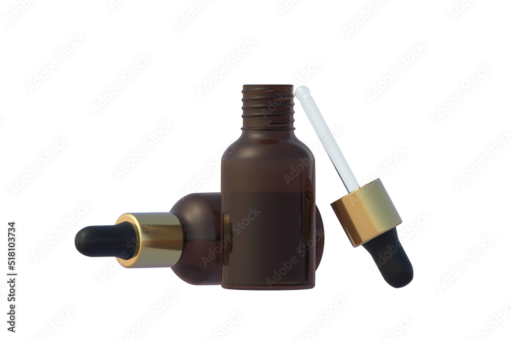 Bottles with essential oil isolated on white background. 3d render Bottles with essential oil isolated on white background. 3d render
