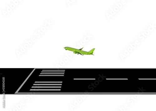 The airliner takes off on the runway side view of the plane. Made with cartoon style.