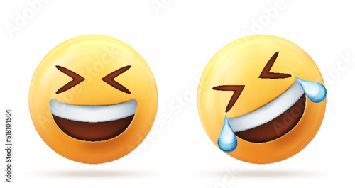 3d vector of yellow face emoji laughing icon isolated on white background