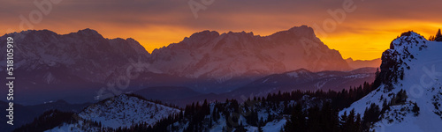 Burning winter sunset around Zugspitze