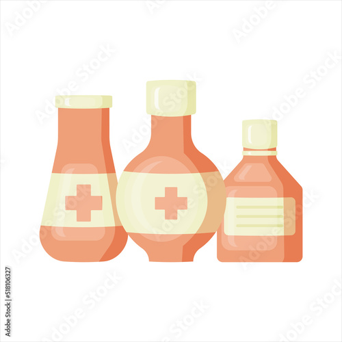 Medical bottle with label. Pill flat icon isolated on white background. Flat vector illustration.

