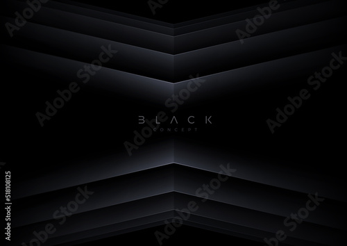 Black background with 3d layered abstract shape. Minimal template design. Vector illustration,