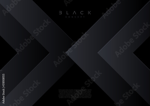 Black background with 3d layered abstract shape. Minimal template design. Vector illustration,
