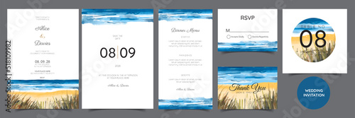 wedding cards, invitation. Save the date sea style design. Romantic beach wedding summer background