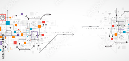 Abstract technology concept. Circuit board, high computer color background. Vector illustration with space for content, web - template, business tech presentation.