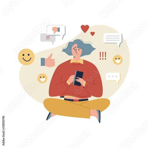 Young man is upset because of people’s opinion on the Internet, flat vector illustration isolated on white background.