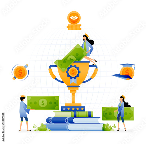 Design of Graduate students hold money for further education. educational scholarships for outstanding students. Illustration for landing page website poster banner mobile apps web social media ads
