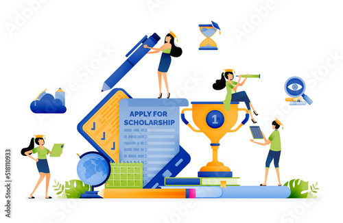 Design of outstanding students fill out scholarship application form. reduced tuition fees and learning opportunities. Illustration for landing page website poster banner mobile apps web brochure ads