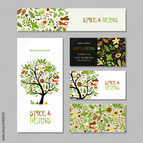 Spicy and herbs concept art for your business. Creative ideas for cards, banner, web, promotional materials. Corporate identity template. Vector illustration