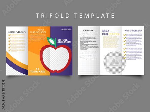 Back to school. Tri-fold Brochure School admission. Creative shape business