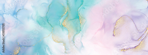 Panel kuchenny z motywem Abstract fluid art with colorful alcohol ink technique and gold