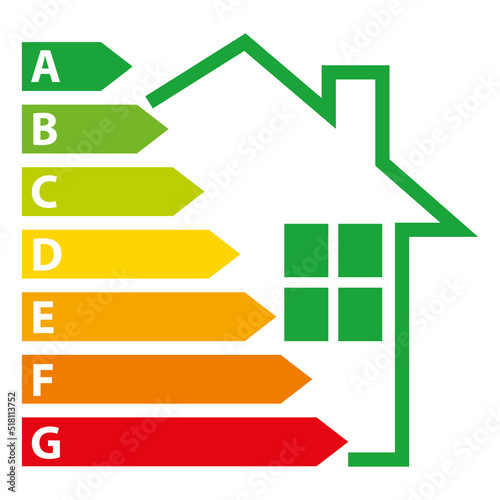 Diagnostic de performance énergétique. Icône dépense énergétique habitation immobilier. Illustration vectorielle IV. Maison verte.