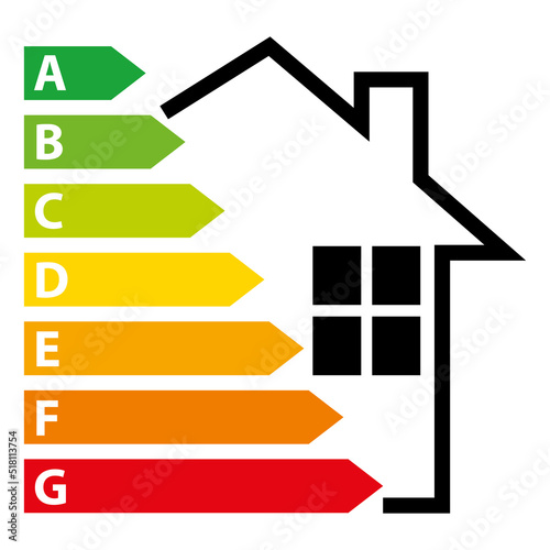 Diagnostic de performance énergétique. Icône dépense énergétique habitation immobilier. Illustration vectorielle III.