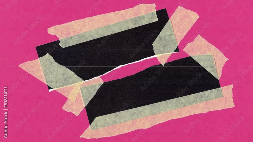 dark underexposed torn photo paper fixed by crepe tape on pink paper background. mixed media video footage in 4k with luma mask.