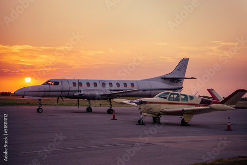 airplane at sunset