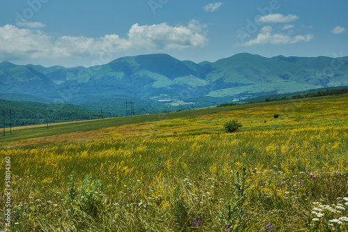  Scenic view of green meadows big mountain  Dagestan