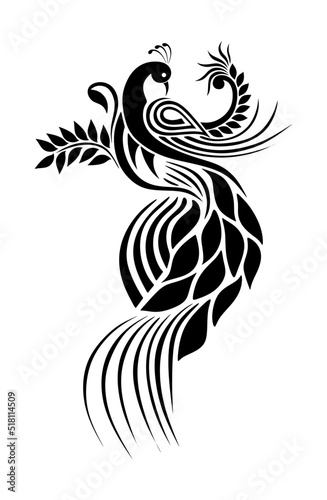 black and white peacock tattoo