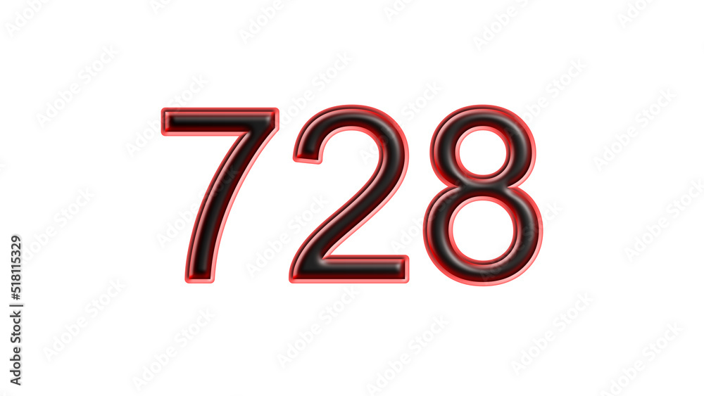 red 728 number 3d effect white background red 728 number 3d effect white background