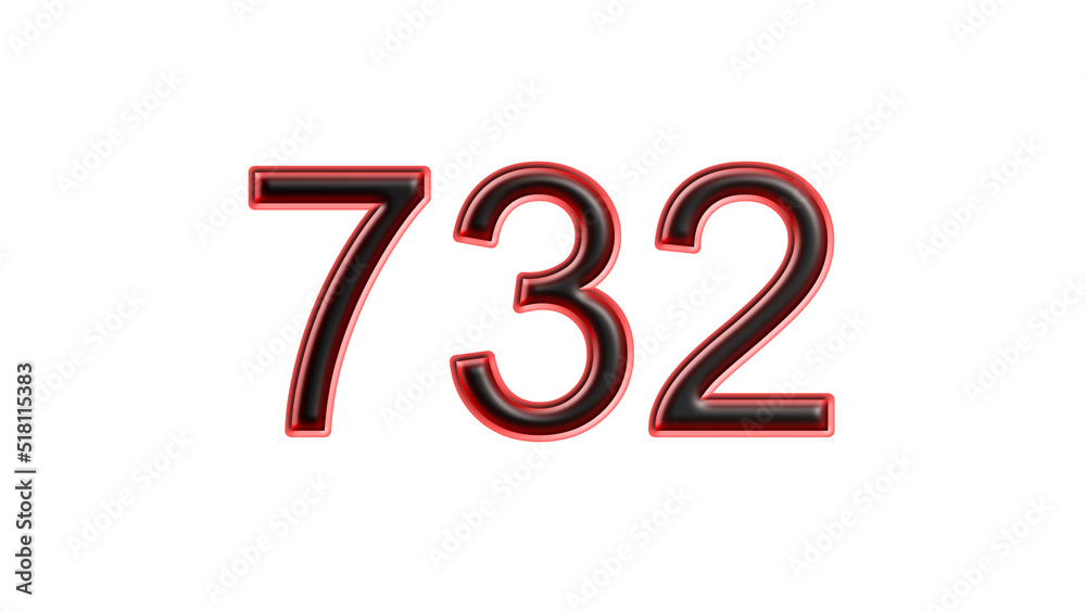 red 732 number 3d effect white background red 732 number 3d effect white background
