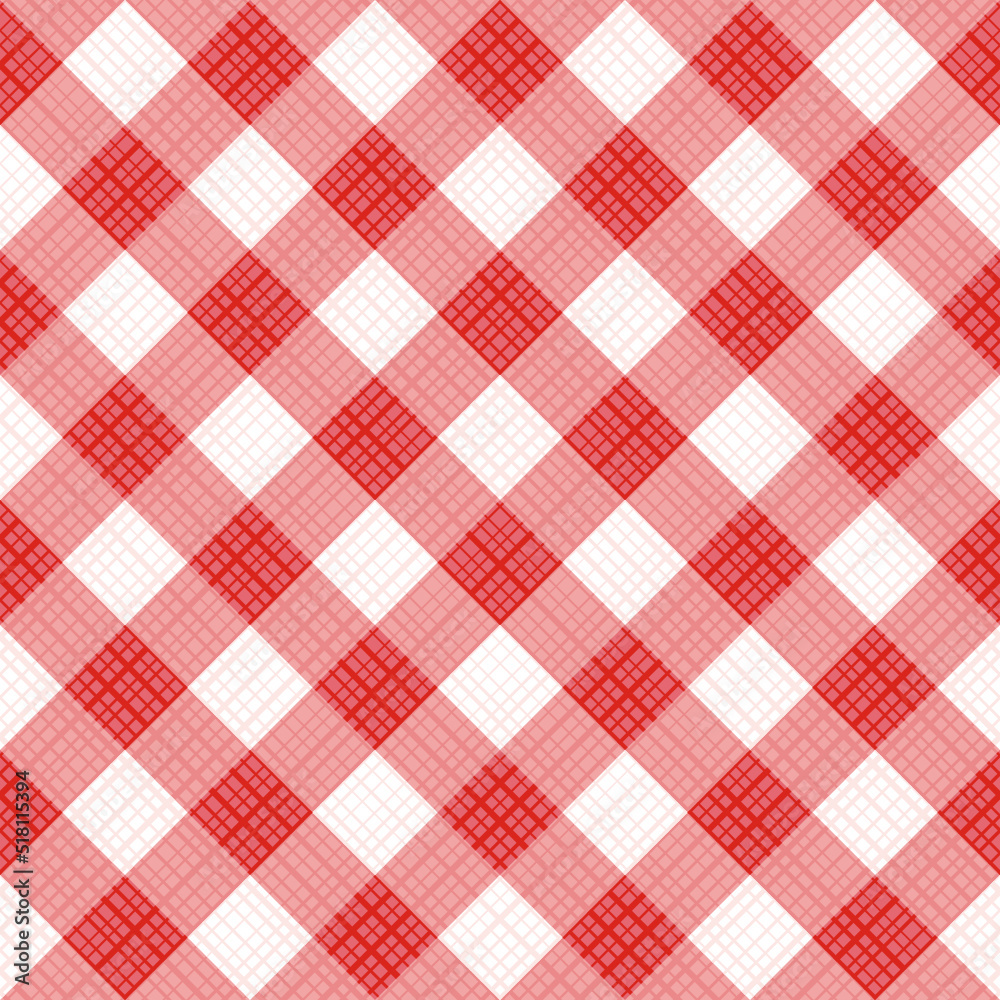 Seamless red gingham fabric cloth, tablecloth, pattern, swatch, background,  or wallpaper with fabric texture visible. Single tile here.  Stock-Vektorgrafik | Adobe Stock