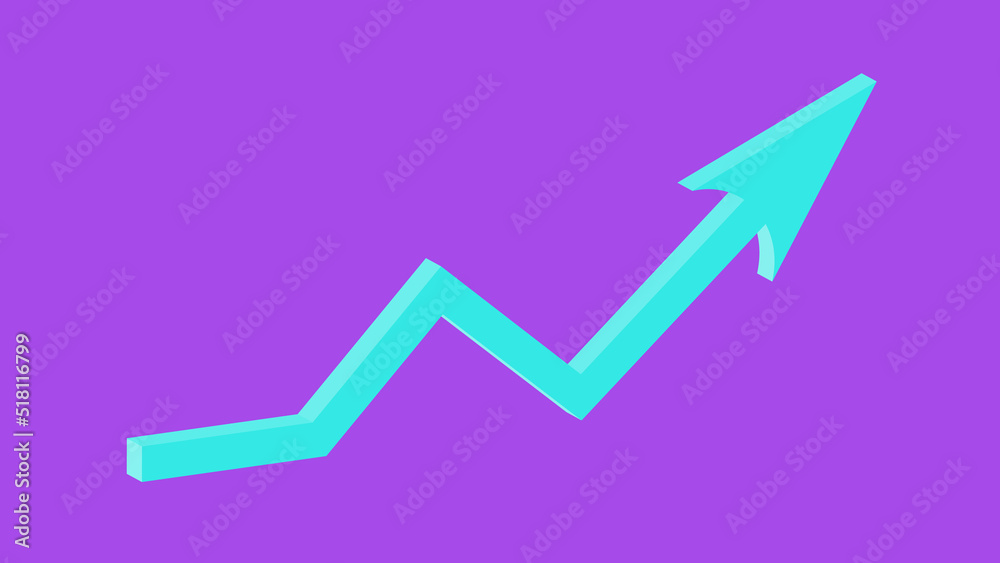 Turquoise Blue green growing up 3d large neon arrow sign isolated on purple background. Inflation Bar chart. Graph. Finance and Economy. Market volatility. Financial planning. Medicine technology. IT Turquoise Blue green growing up 3d large neon arrow sign isolated on purple background. Inflation Bar chart. Graph. Finance and Economy. Market volatility. Financial planning. Medicine technology. IT