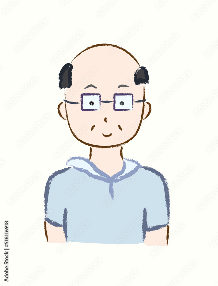 Middle age bald man with glass avatar in vector flat illustration