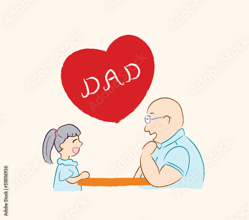 Chatting father and little girl happily on Father's Day in vector flat illustration