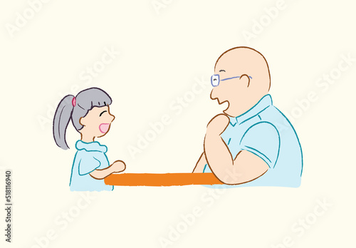 Chatting father and little girl happily on Father's Day in vector flat illustration