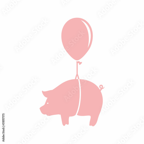 Pig flying with balloon