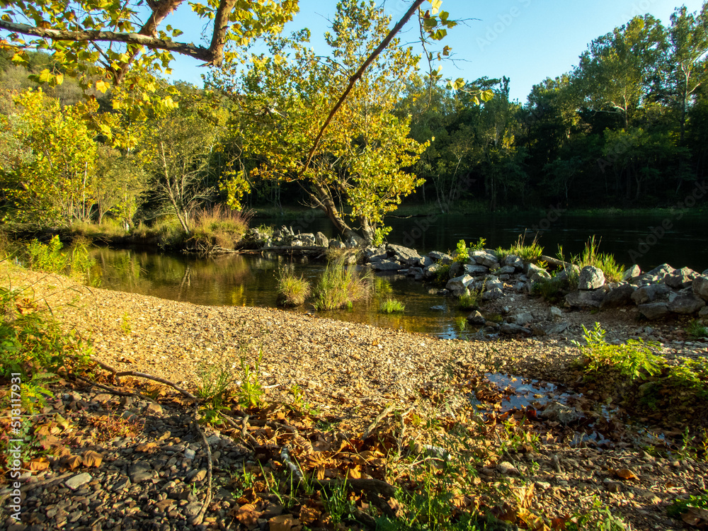 Fototapeta premium Makeshift dam in the river water
