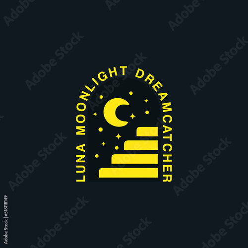 Vintage retro moon logo with stairs logo design