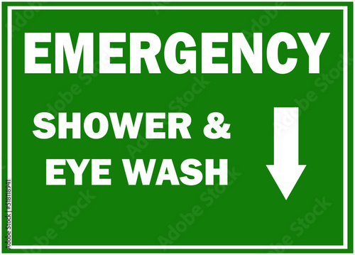 Shower & eye wash station emergency sign, laboratory sign, White background vector