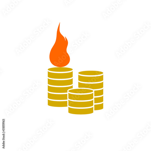 Money and fire icon. Worthless money and inflation logo isolated on white background