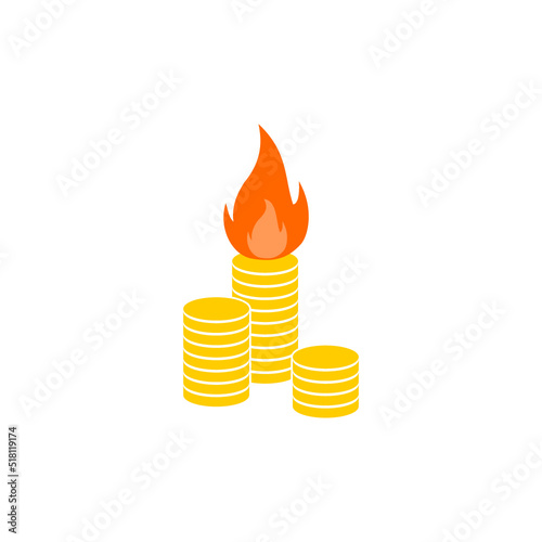 Money and fire icon. Worthless money and inflation logo isolated on white background