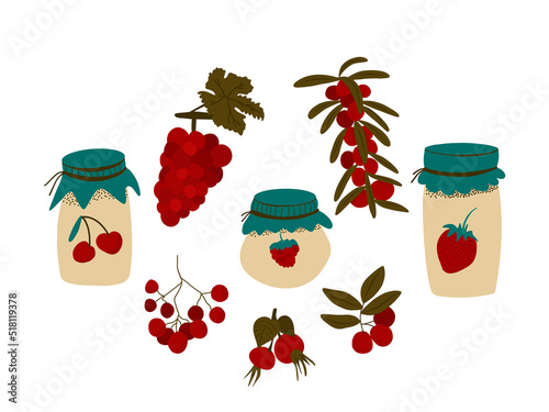 Berry jam jar. Autumn doodle vector illustration