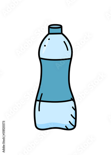 Plastic water bottle, doodle vector illustration isolate on white.
