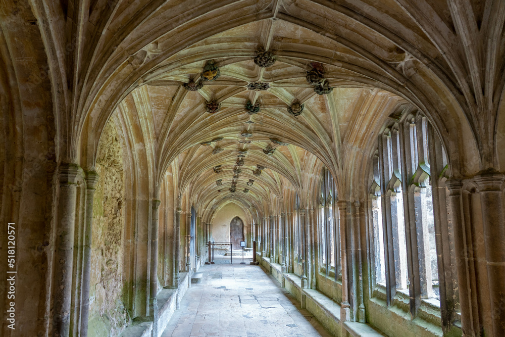  view of cloisters in an old abbey in The Cotswolds England	