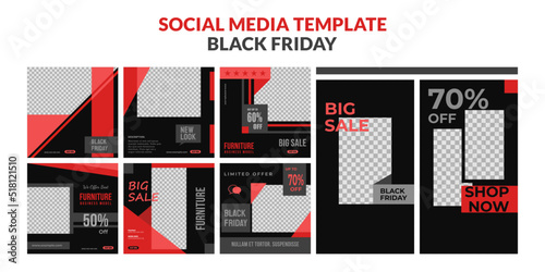 Social media set, square and story template. Black friday furniture, also for fashion product, electronics.