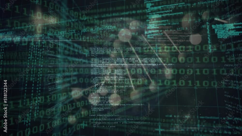 Animation of binary coding, scientific data processing and dna strand spinning Animation of binary coding, scientific data processing and dna strand spinning