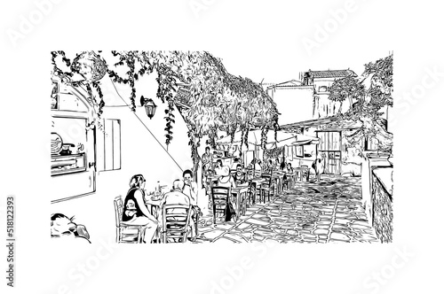 Building view with landmark of Naxos is the 
city in Greece. Hand drawn sketch illustration in vector.