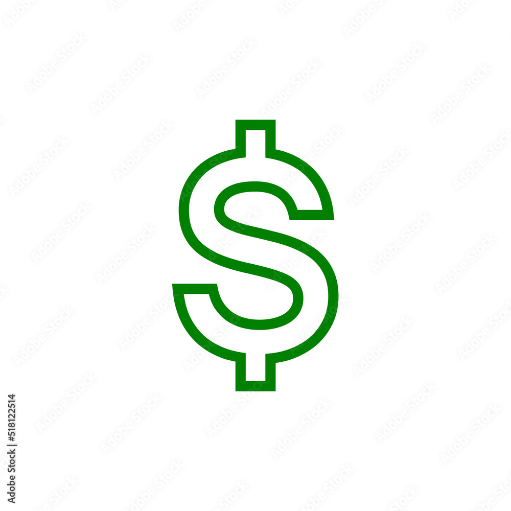 American dollar currency or dollar symbol flat icon isolated on white background