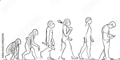 Continuous one Line Art: Human Evolution to a mobile phone user photo